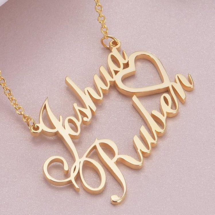 925 Sterling Silver Joshua Double Names Necklace Nameplate Necklace - onlyone
