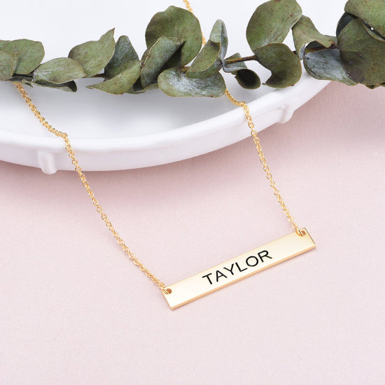 925 Sterling Silver Engraved Bar Name Necklace Nameplate Necklace - onlyone