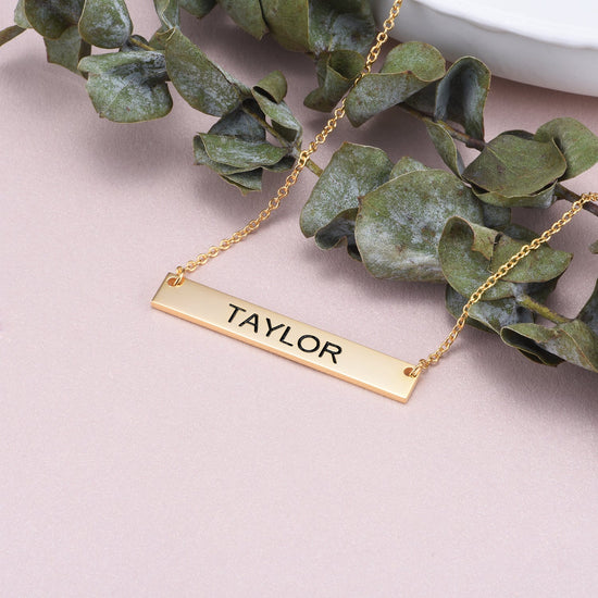 925 Sterling Silver Engraved Bar Name Necklace Nameplate Necklace - onlyone