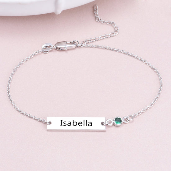 925 Sterling Silver Personalized Bezel Set Birthstone Engraved Bracelet 6â€?7.5â€?- onlyone