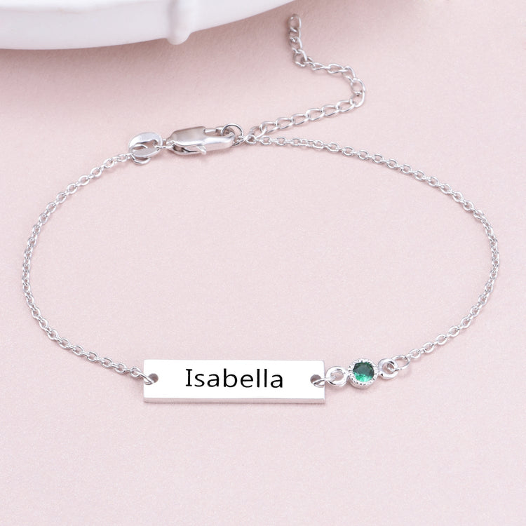 925 Sterling Silver Personalized Bezel Set Birthstone Engraved Bracelet 6â€?7.5â€?- onlyone