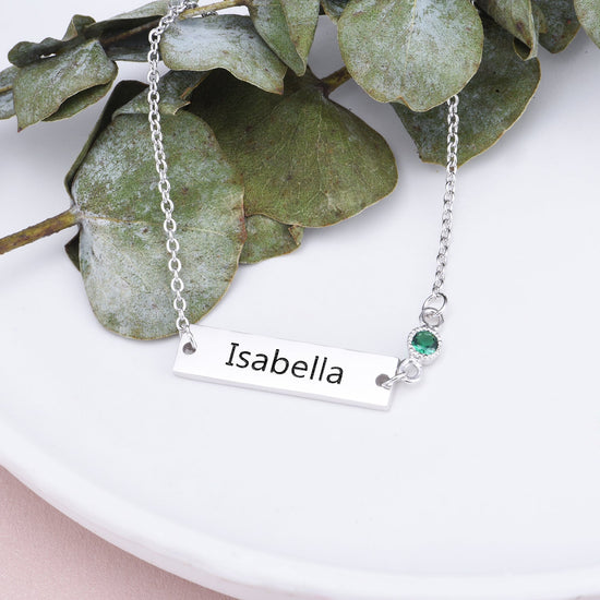 925 Sterling Silver Personalized Bezel Set Birthstone Engraved Bracelet 6â€?7.5â€?- onlyone