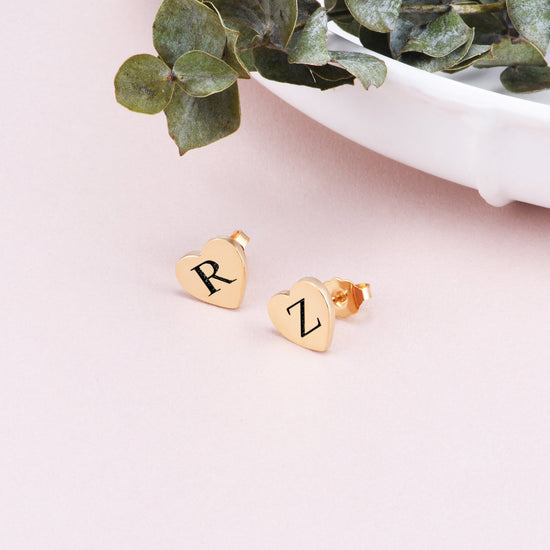 925 Sterling Silver Personalized Engraved Hearts Stud Earrings - onlyone