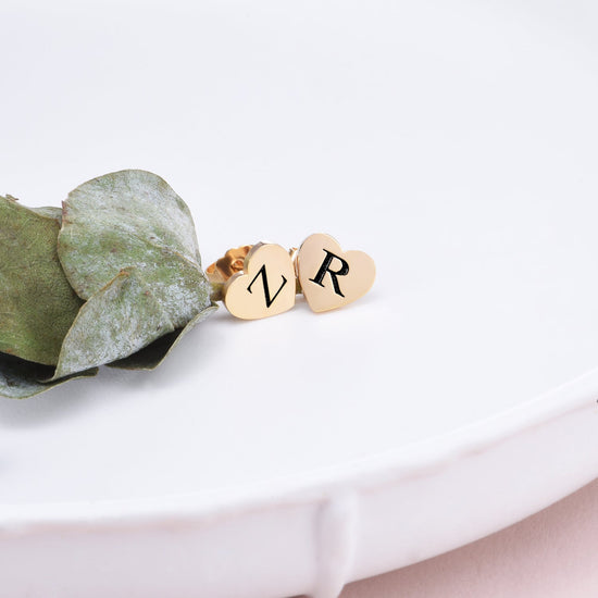 925 Sterling Silver Personalized Engraved Hearts Stud Earrings - onlyone