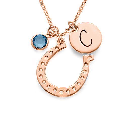 925 Sterling Silver Horseshoe Stirrup Coin Engraved Initial Necklace - onlyone