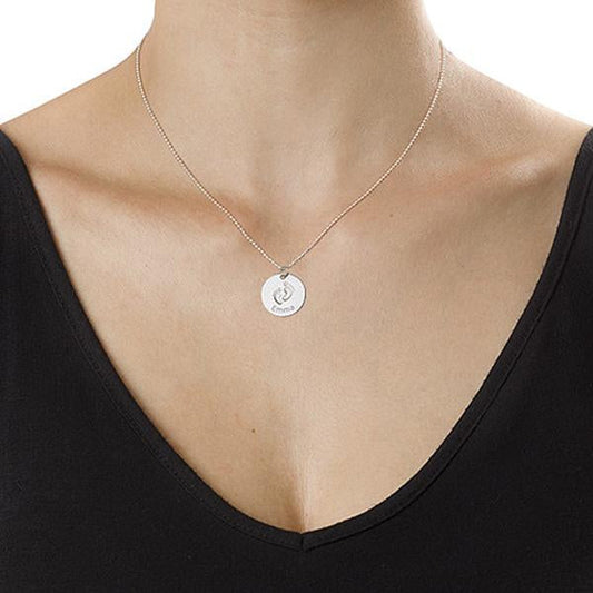 925 Sterling Silver Footprints Engraved Coin Name Necklace Nameplate Necklace - onlyone