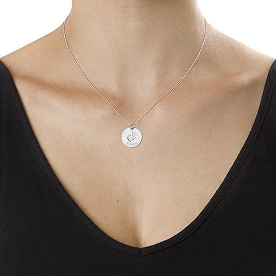 925 Sterling Silver Footprints Engraved Coin Name Necklace Nameplate Necklace - onlyone