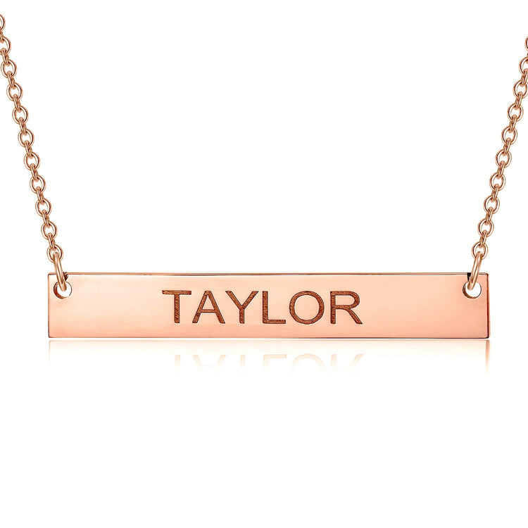925 Sterling Silver Engraved Bar Name Necklace Nameplate Necklace - onlyone