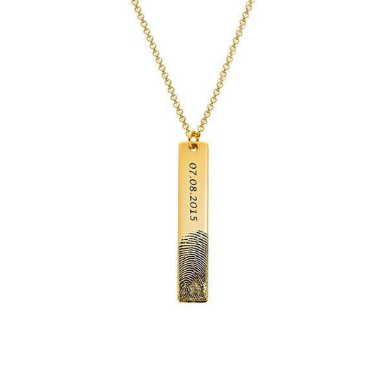 925 Sterling Silver Personalized Engraved Fingerprint Thumbprint Vertical Bar Name Necklace Nameplate Necklace - onlyone