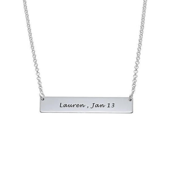 925 Sterling Silver Personalized Fingerprint Thumbprint Engraved Bar Name Necklace Nameplate Necklace - onlyone