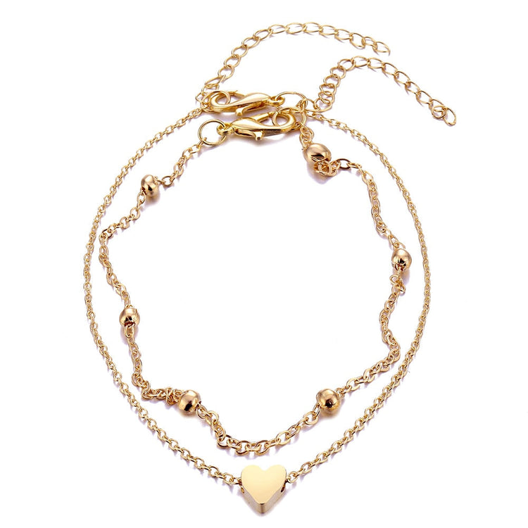 925 Sterling Silver  Double Layer Heart Anklet Set - onlyone