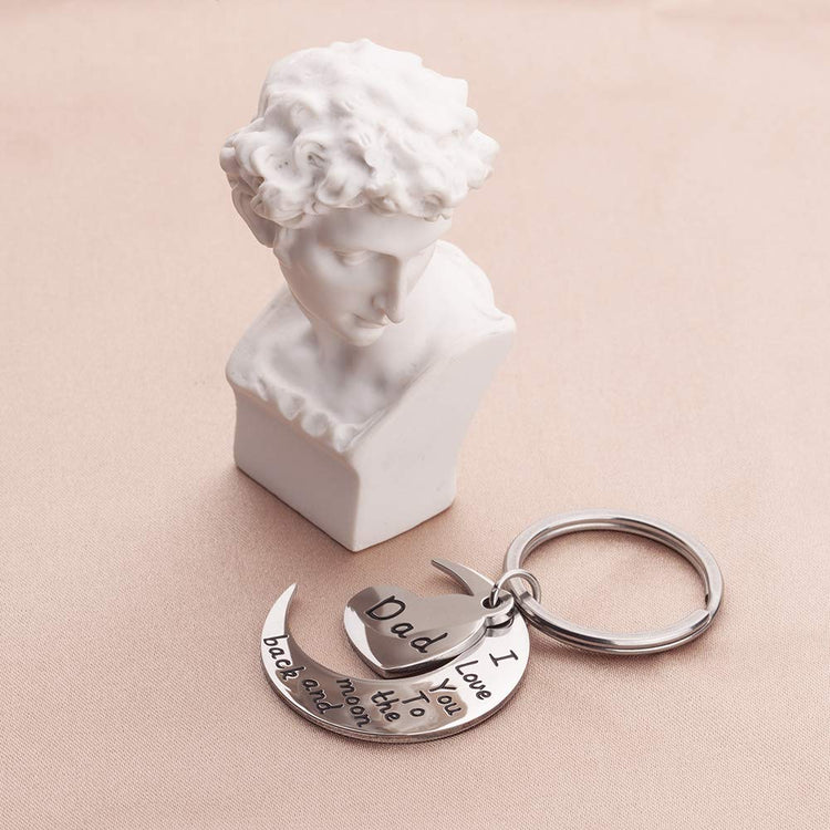 Stainless Steel Keyring For Men I Love You to The Moon to Back Dad Keyring Pendant From Son Daughter for Dad Fathers Day Gifts - onlyone