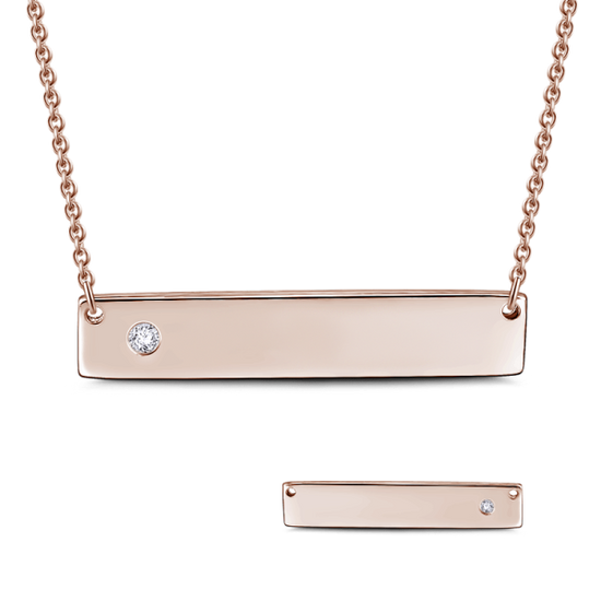 925 Sterling Silver Diamond Engraved Bar Name Necklace Nameplate Necklace - onlyone