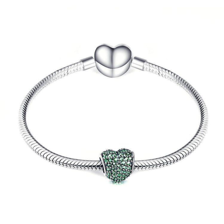 925 Sterling Silver Green Cubic Zirconia Heart Charm Fit for Bracelet and Necklace - onlyone