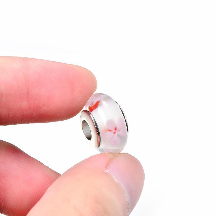 925 Sterling Silver Sakura Pink Glass Charms for Bracelet and Necklace - onlyone