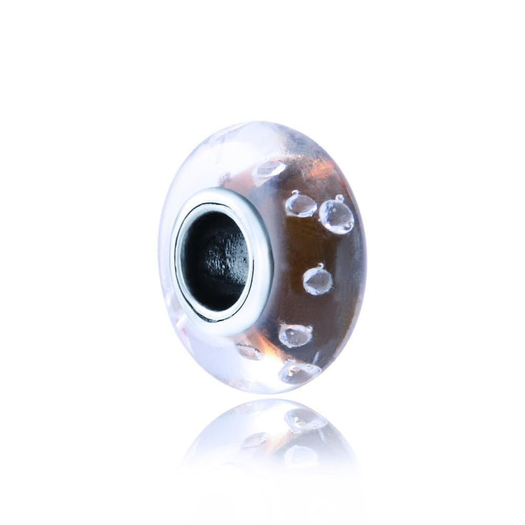 925 Sterling Silver Brown Built-in Diamond Glass Charm for Bracelet and Necklace - onlyone