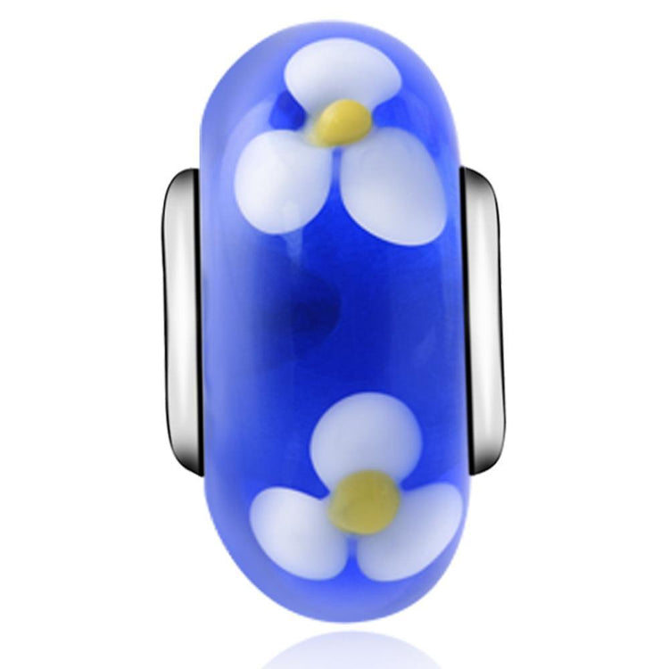 925 Sterling Silver Flower Blue Glass Charm for Bracelet and Necklace - onlyone