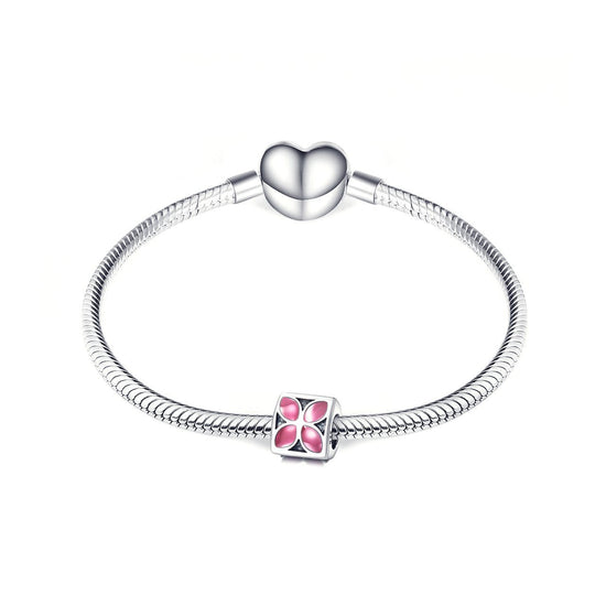 925 Sterling Silver Pink Flower Charm For Bracelet and Necklace - onlyone