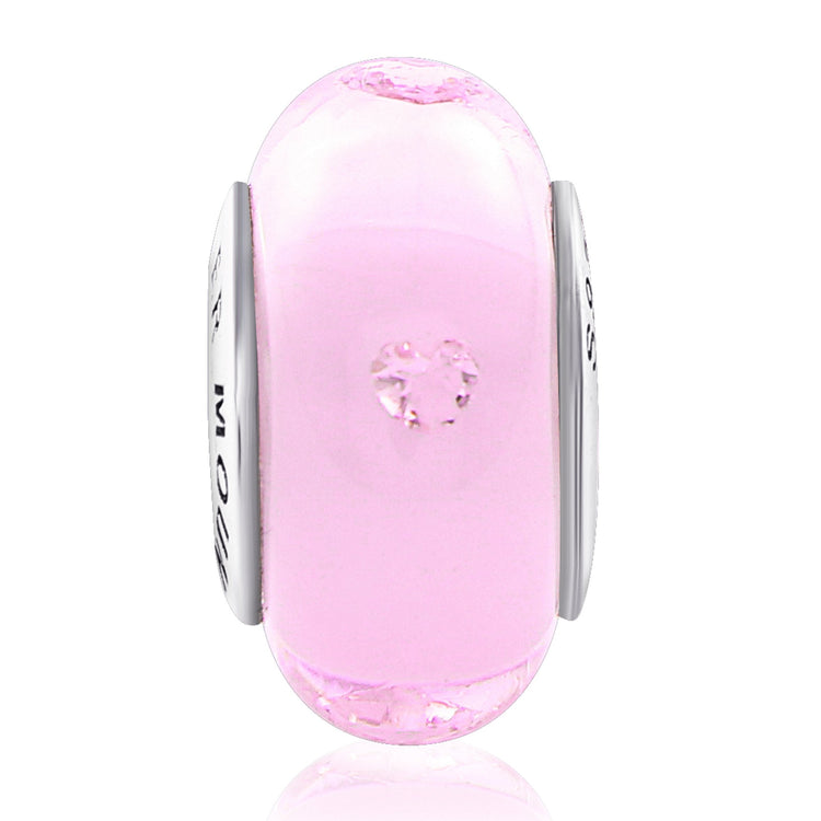 925 Sterling Silver Build-in Diamond Hearts Pink Glass Charm for Bracelet and Necklace - onlyone