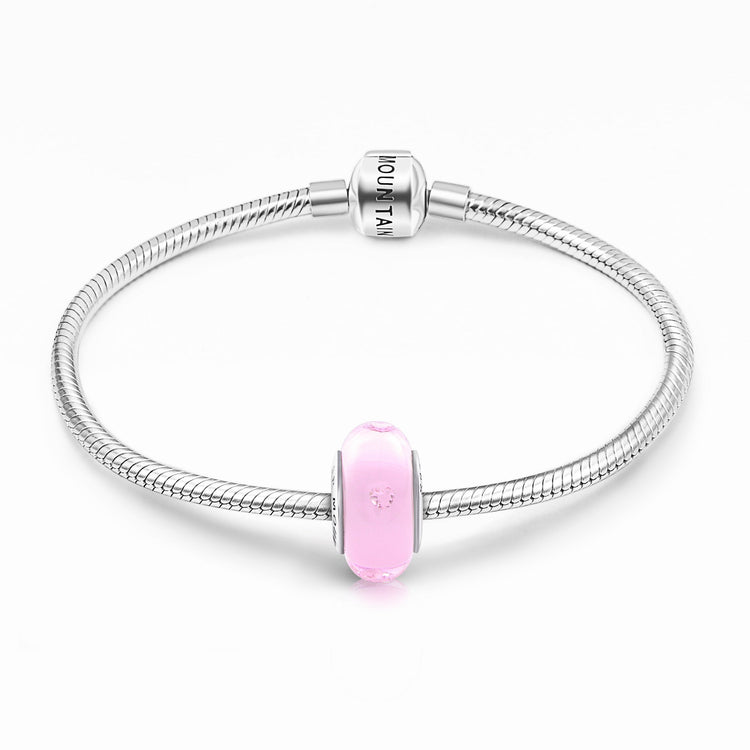 925 Sterling Silver Build-in Diamond Hearts Pink Glass Charm for Bracelet and Necklace - onlyone