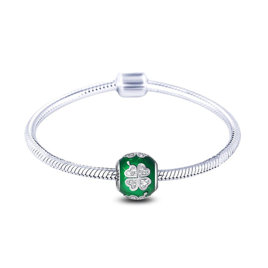 925 Sterling Silver Clover Love Green Charm For Bracelet and Necklace - onlyone