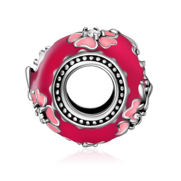 925 Sterling Silver Pink And White Flowers Charm Fit for Bracelet and Necklace - onlyone
