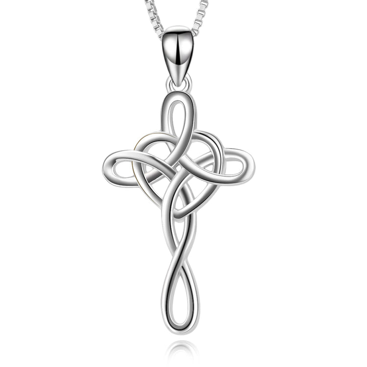 925 Sterling Silver Cross Necklace For Women Celtic Cross Infinity Heart Love Pendant Necklace - onlyone