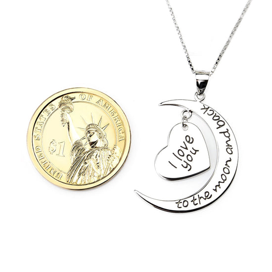 Sterling silver I love you to the moon and back star necklace 18" - onlyone