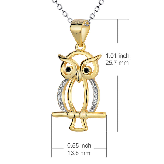 925 Sterling Silver Gold Halloween Owl On A Branch Necklace - onlyone