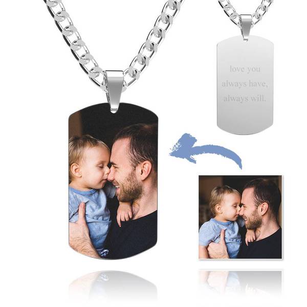 Custom Personalized Photo Engraved Necklace For Men