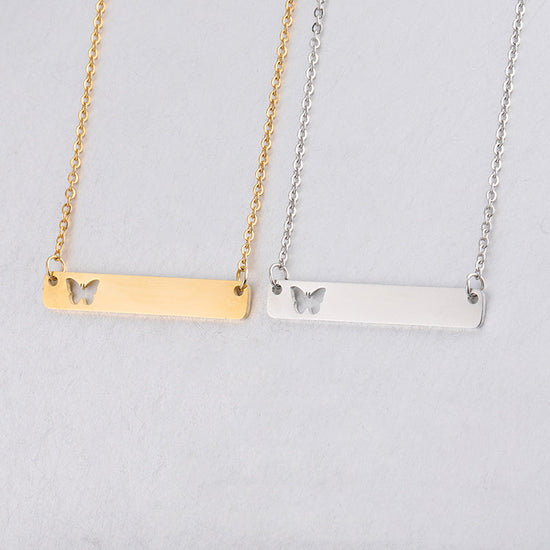 925 Sterling Silver Butterfly Bar Necklace - onlyone