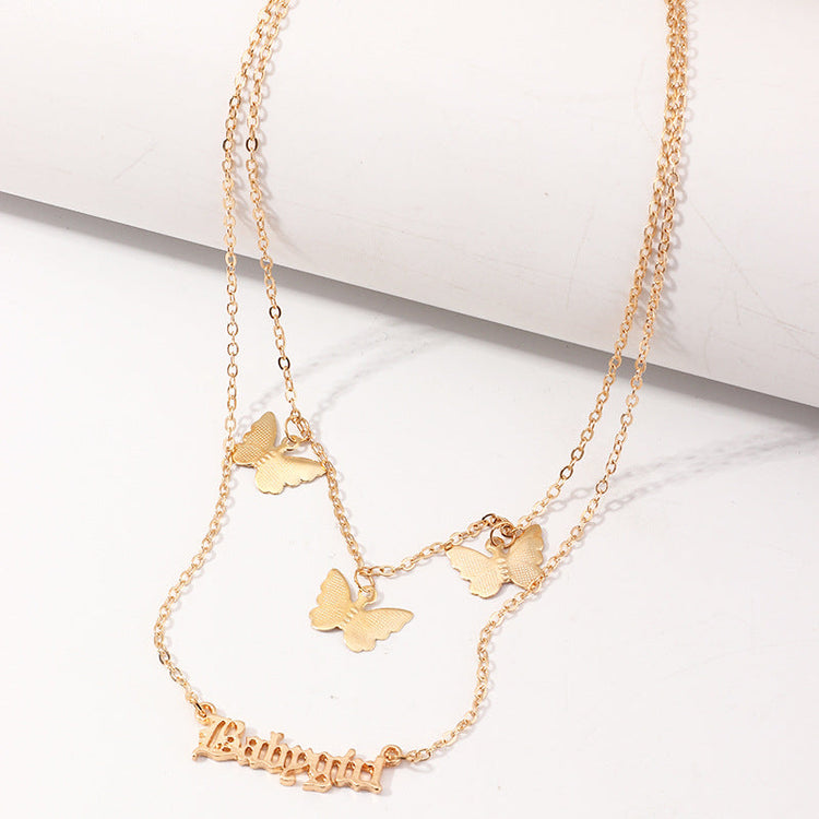 925 sterling silver butterfly double-layer customizable necklace - onlyone