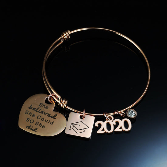 2020 Inspirational Graduation Gifts Bracelet with She Believe She Could So She Did - onlyone