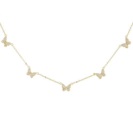 925 Sterling Silver Tiny Diamond Butterfly Necklace - onlyone