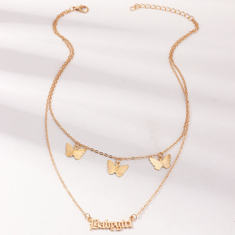 925 sterling silver butterfly double-layer customizable necklace - onlyone