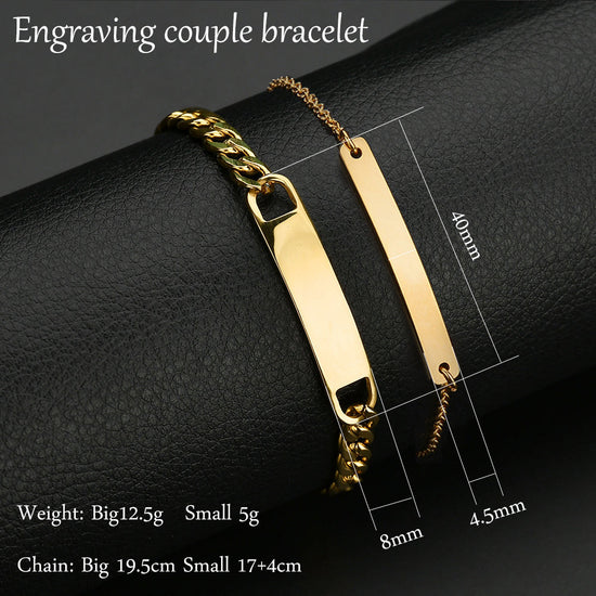 925 Sterling Silver Customized Engraving Nameplate Couple Bracelet Set - onlyone