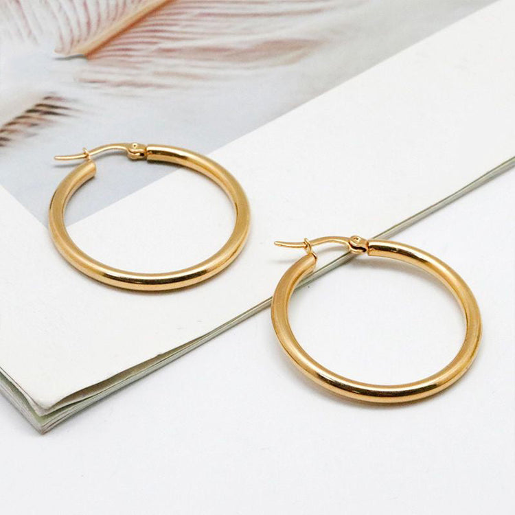 Classic Diameter Huggie Hoop Earrings Gold Plated - onlyone