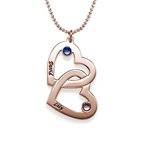 925 Sterling Silver Two Birthstones Engraved Heart Custom Name Necklace Gift Nameplate Necklace - onlyone