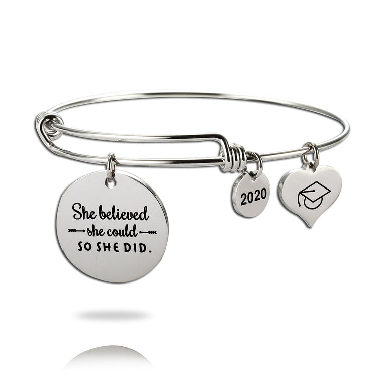 2020 Inspirational Graduation Bracelet with Graduation Grad Cap She Believed She Could So She Did - onlyone