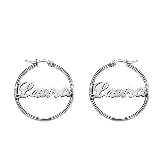 925 Sterling Silver Personalized Hoop Name Earrings Nameplate Earrings - onlyone