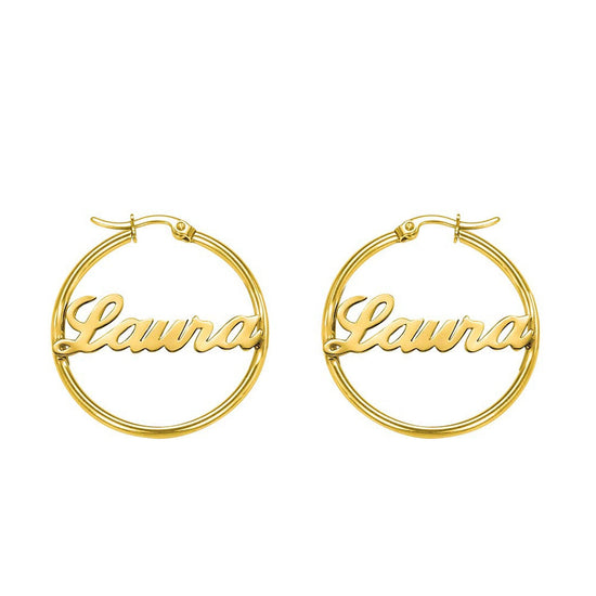 925 Sterling Silver Personalized Hoop Name Earrings Nameplate Earrings - onlyone