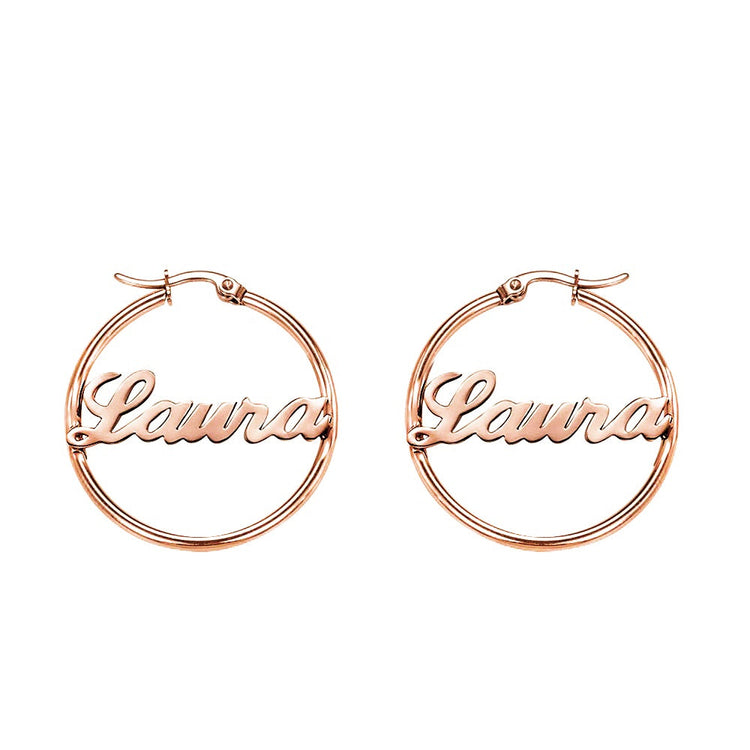 925 Sterling Silver Personalized Hoop Name Earrings Nameplate Earrings - onlyone