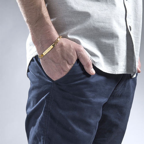 925 Sterling Silver Personalized Men's ID Bracelet In Figaro Link