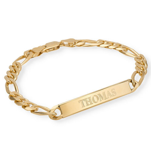 925 Sterling Silver Personalized Men's ID Bracelet In Figaro Link