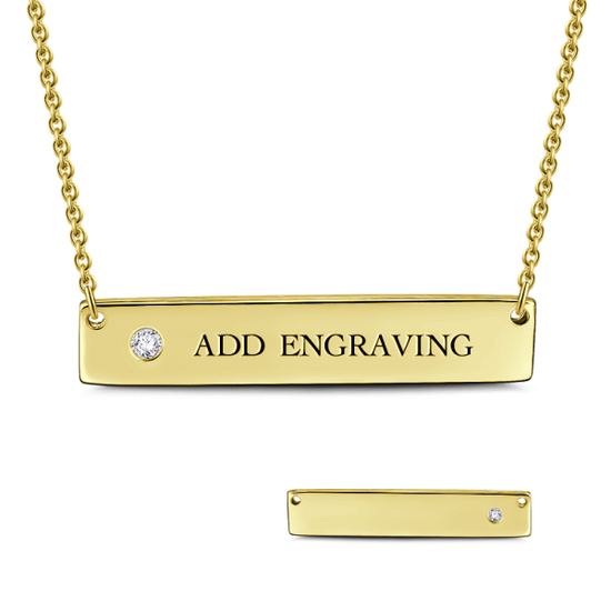 925 Sterling Silver Diamond Engraved Bar Name Necklace Nameplate Necklace - onlyone