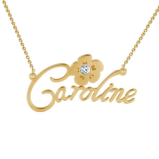 925 Sterling Silver Custom Caroline Name Necklace Nameplate Necklace With Diamond - onlyone