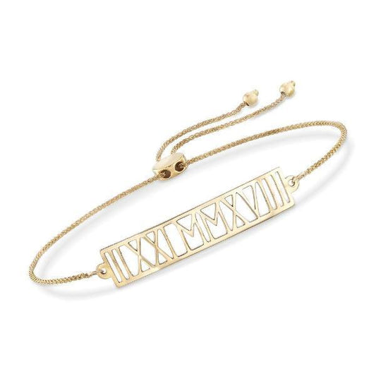 14K Gold Personalized Roman Numeral Date Bracelet Length Adjustable 6" - 7" - onlyone