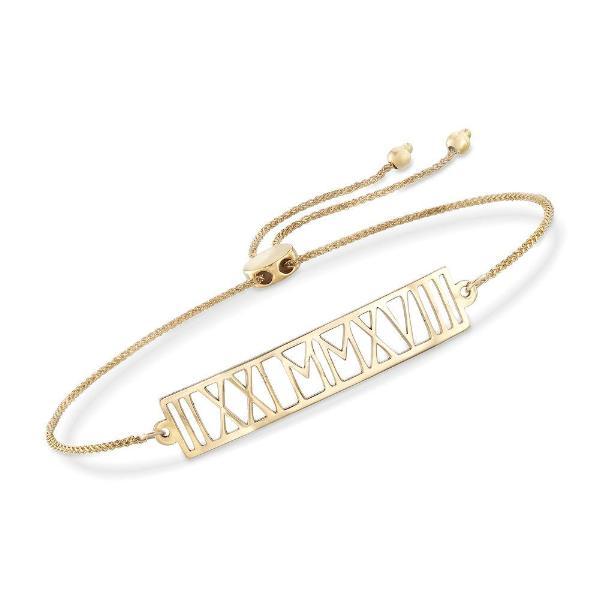 14K Gold Personalized Roman Numeral Date Bracelet Length Adjustable 6" - 7" - onlyone