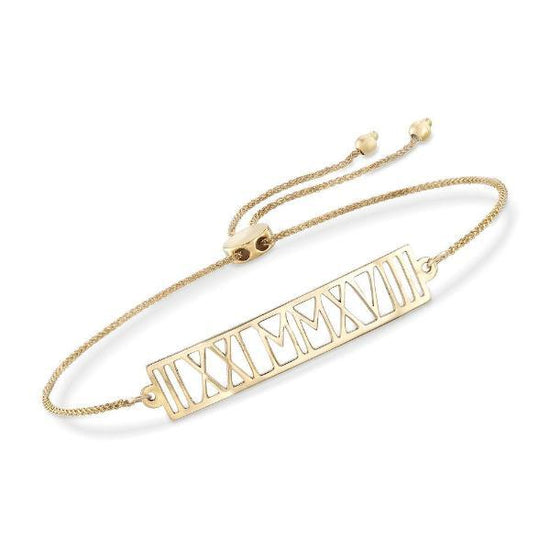 925 Sterling Silver Personalized Roman Numeral Date Bracelet Length 6”-7.5” - onlyone