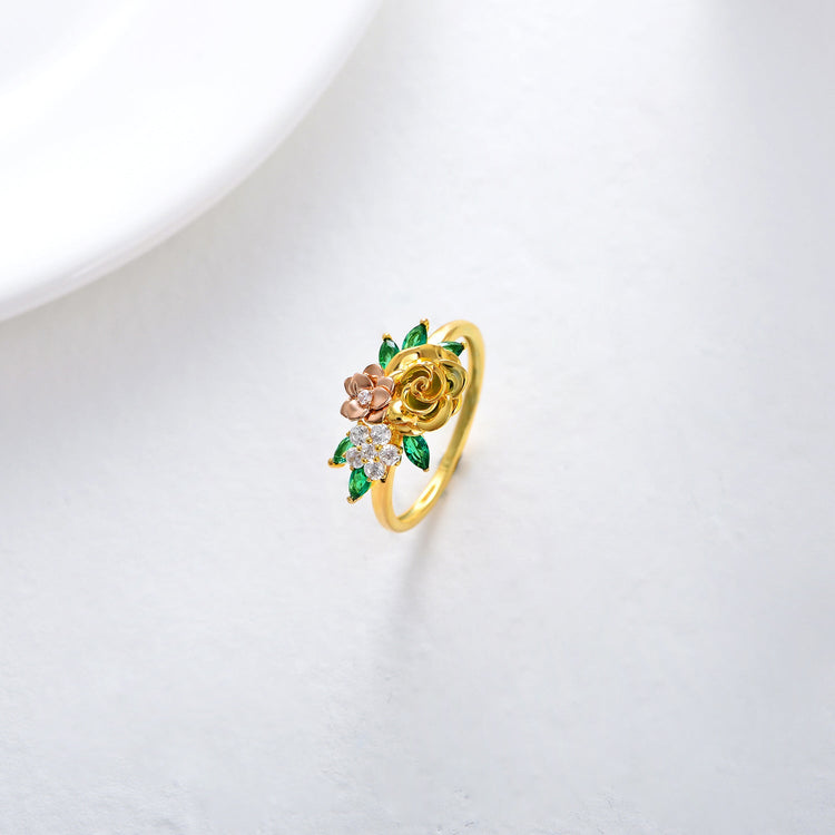 10K Gold Two-tone Moissanite Rose Rings with 5A Grade Cubic Zirconia